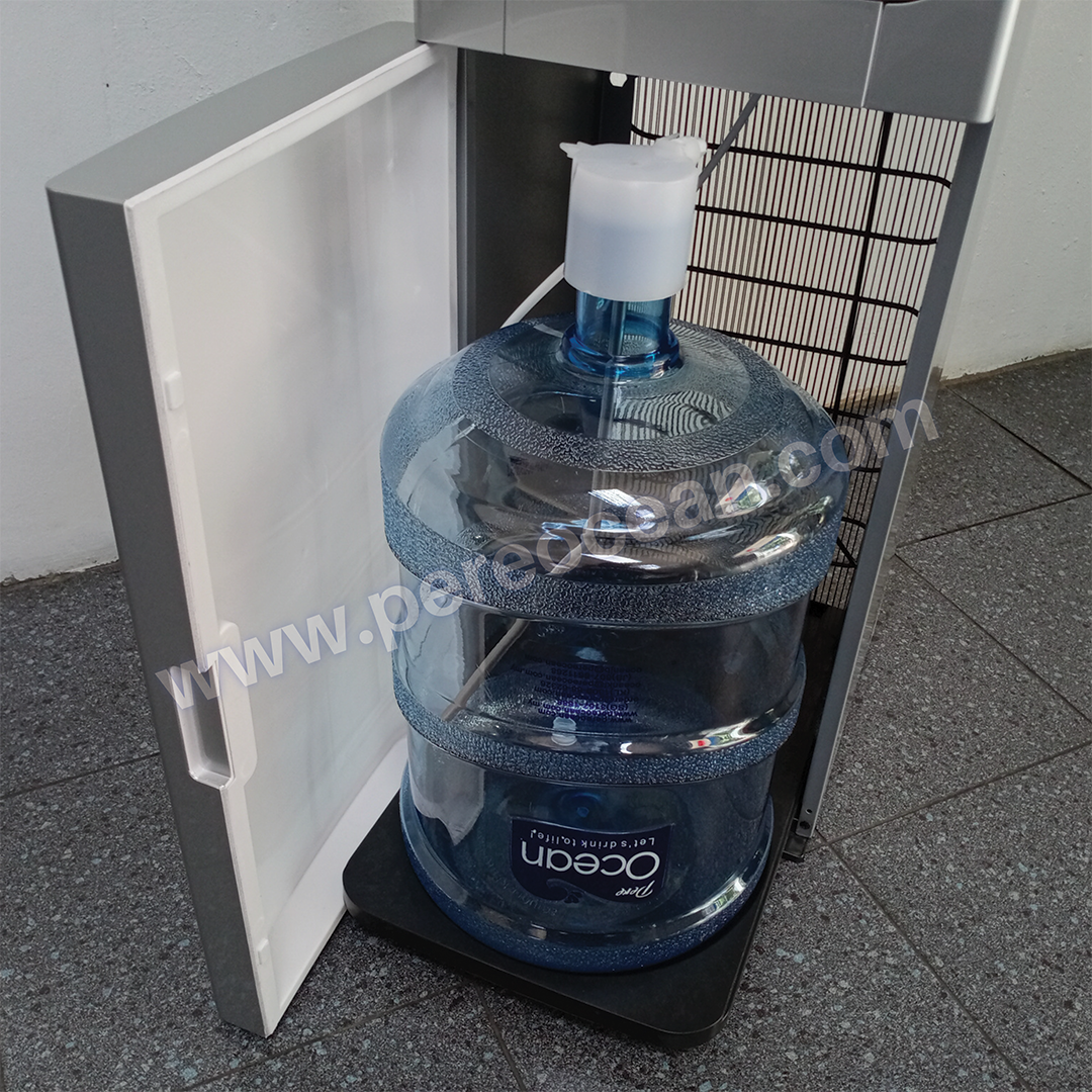 Close Up View of Bottom Loading of Water Refills Pere Ocean Black Diamond Hot and Cold Bottom Load Floor Standing Bottled Water Dispenser Singapore