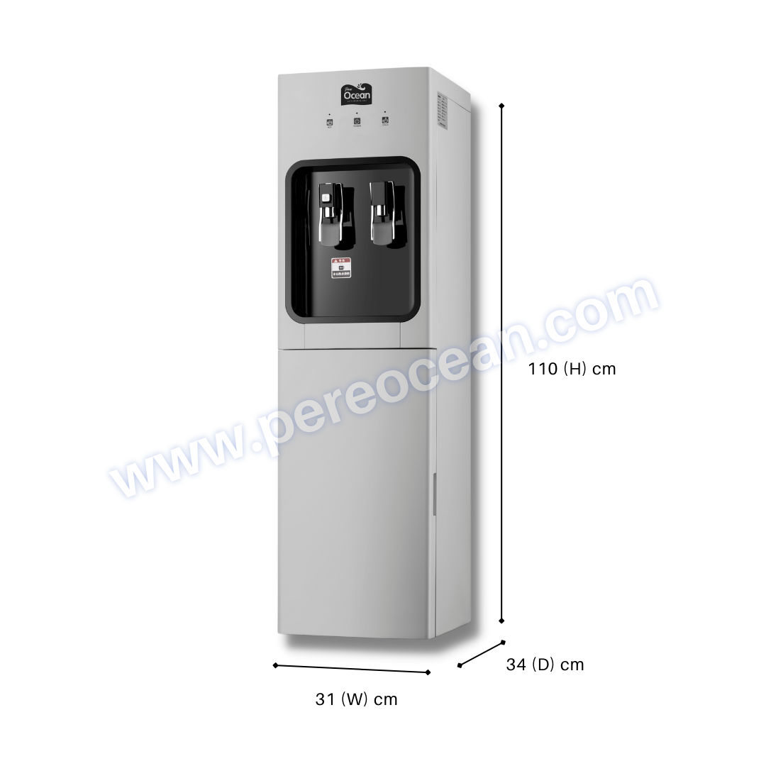 Full Front View of Closed Pere Ocean Black Diamond Hot and Cold Bottom Load Floor Standing Bottled Water Dispenser Singapore